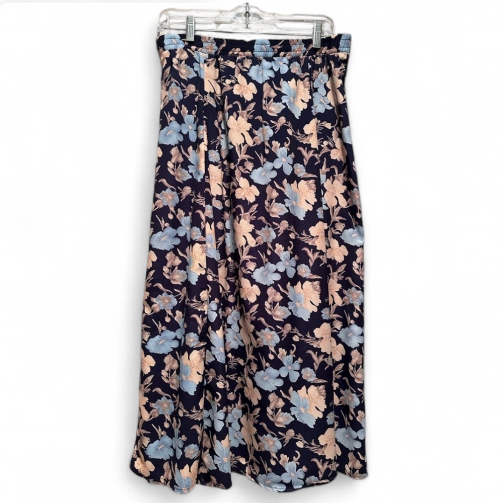 Vintage 90s Floral Midi Skirt Cottagecore Button Front Navy Boho Small